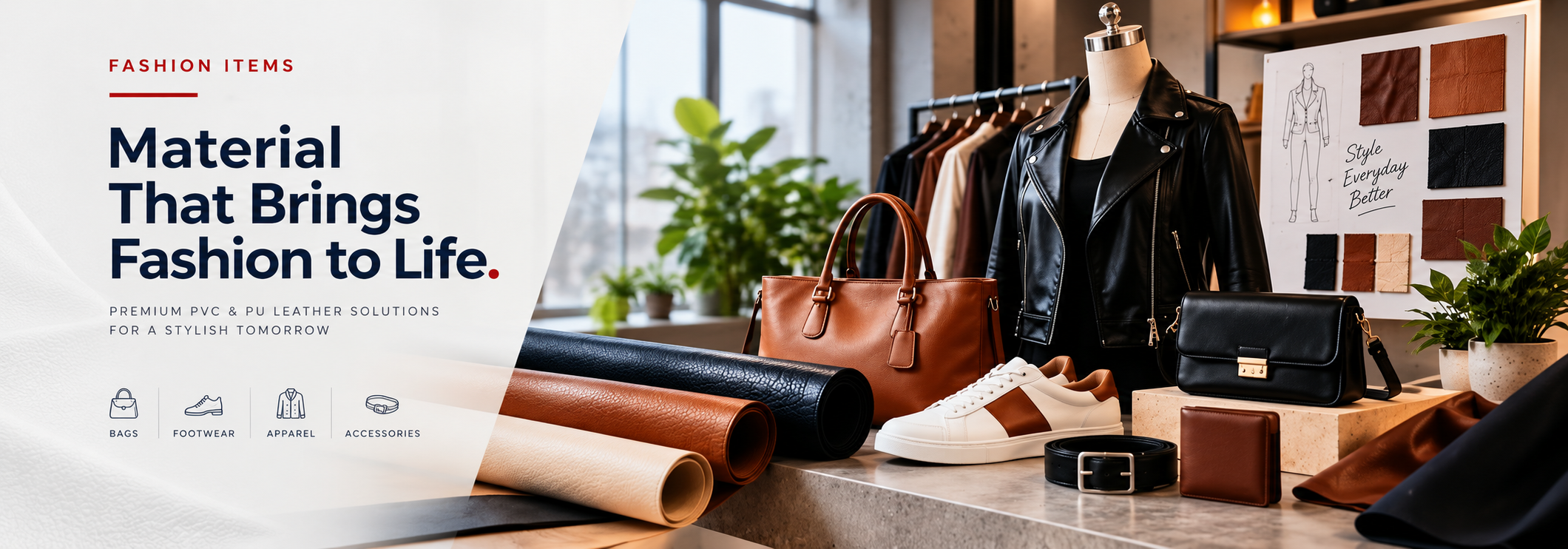 Fashion items and premium PVC and PU leather materials